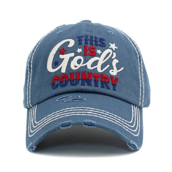 Womens This is God's Country Vintage Ballcap Baseball Cap Hat Distressed Blue - Picture 1 of 3